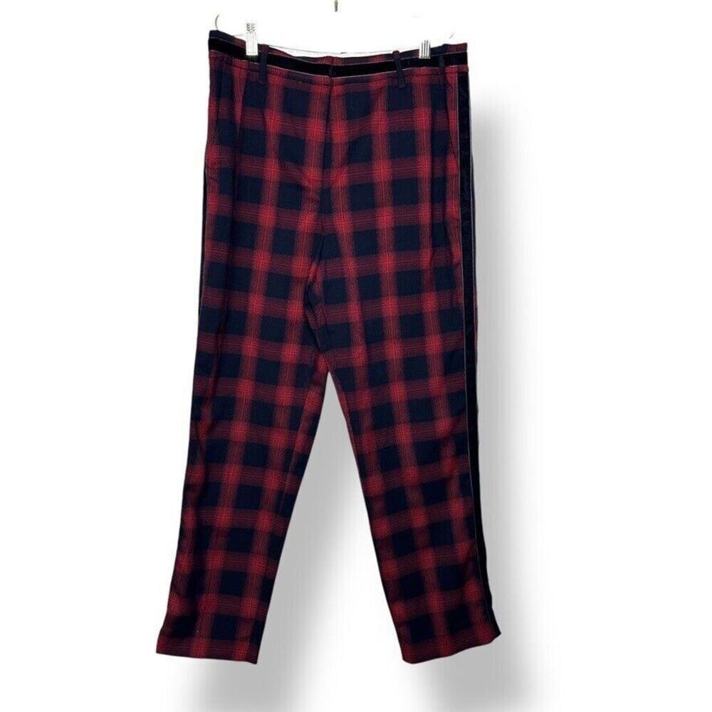 Court & Rowe Flat Front Shadow Plaid Trousers Crop Women's 10 Red Blue Preppy